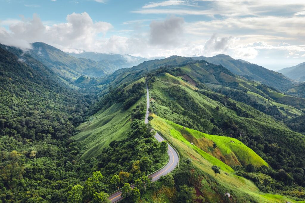 High Angle View Mountain And Road,nan Thailand