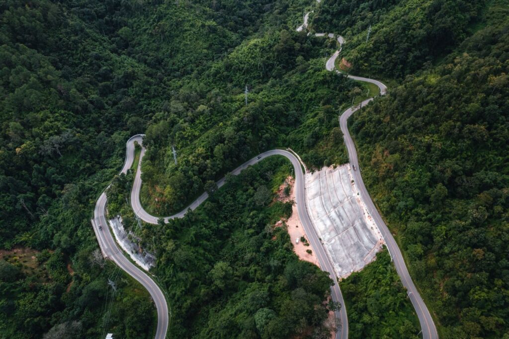 Mountain Road And Green Trees From Above