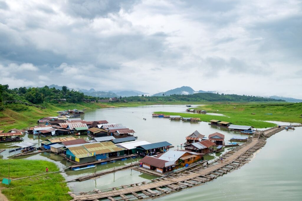 Village Antique Landmark With Bridge Wooden Traditional Culture